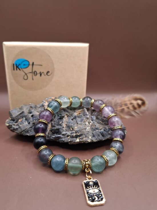 Fluorite. Stone 10 mm. Gold-plated details. 20 cm. 