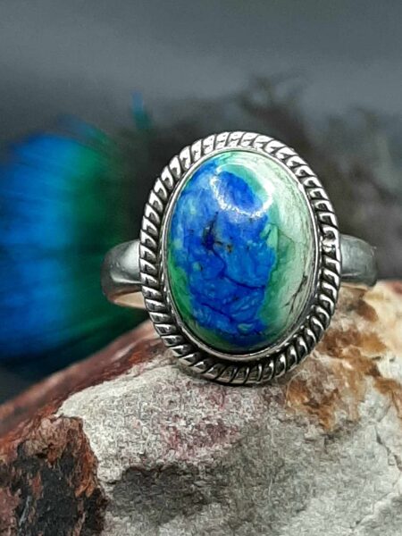 Azurite. Silver. Surface 1.8 cm. Size 7,5.