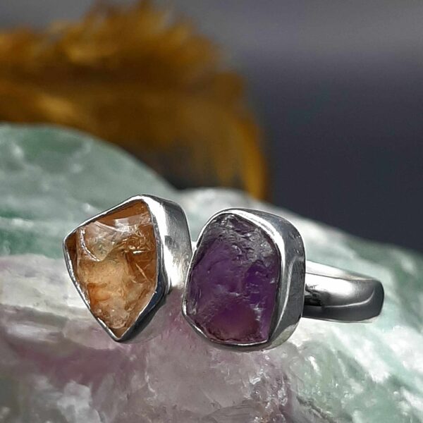 Amethyst, citrine druse. Silver. The size is adjustable.
