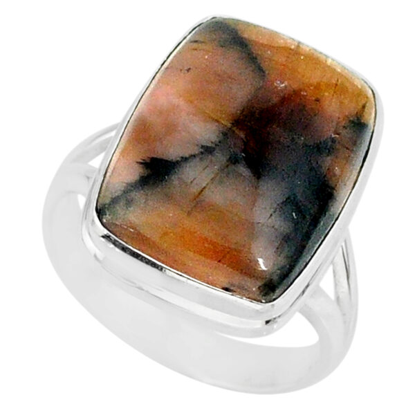 Chiastolite. Silver. Stone 2 x 1.5 cm. Size 8.